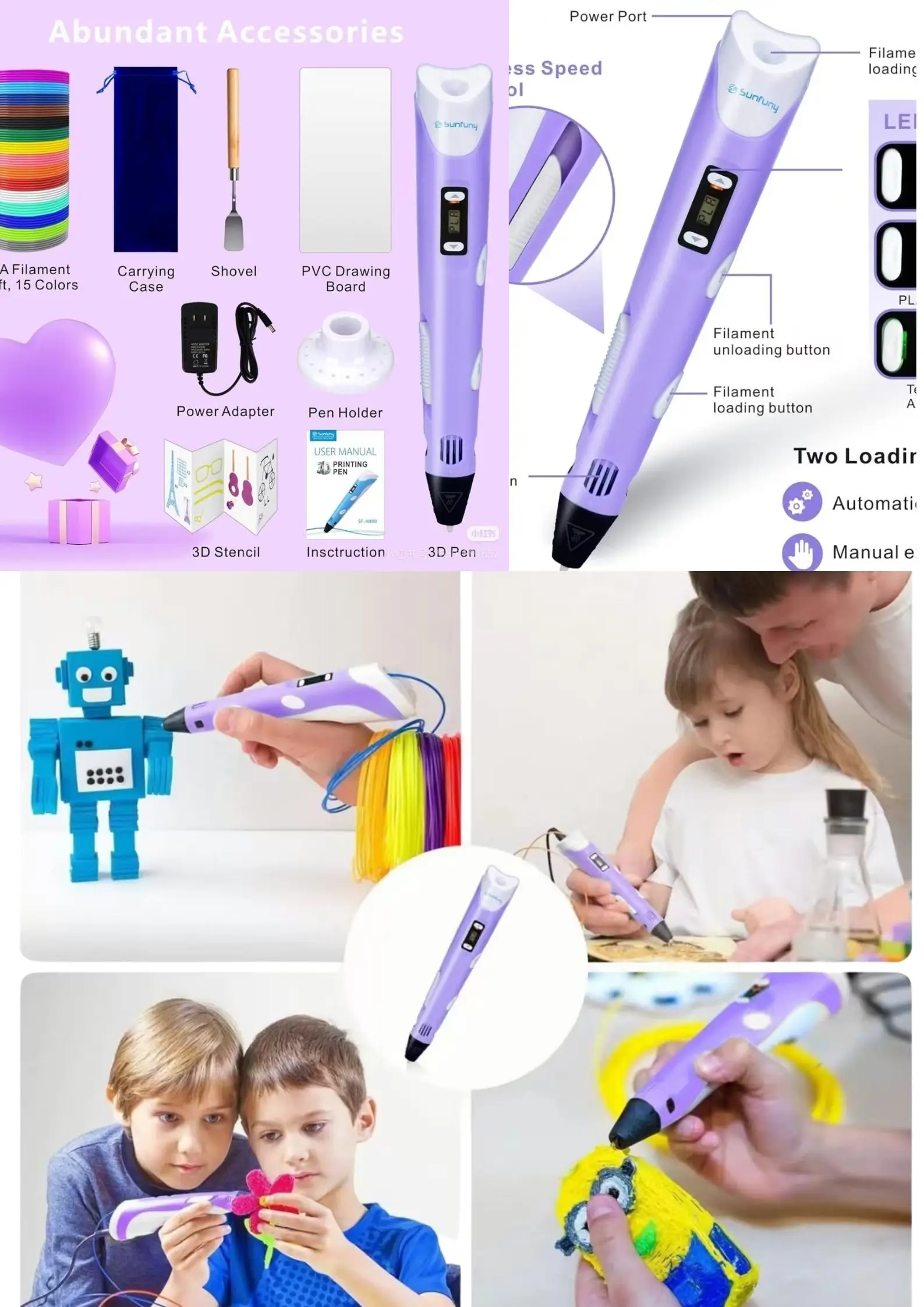 مجموعة أقلام طباعة ثلاثية الأبعاد للأطفال مع مصدر طاقة، حقيبة سفر بنمط جديد من خيوط PLA، هدية مثالية لعيد الميلاد والكريسماس #2