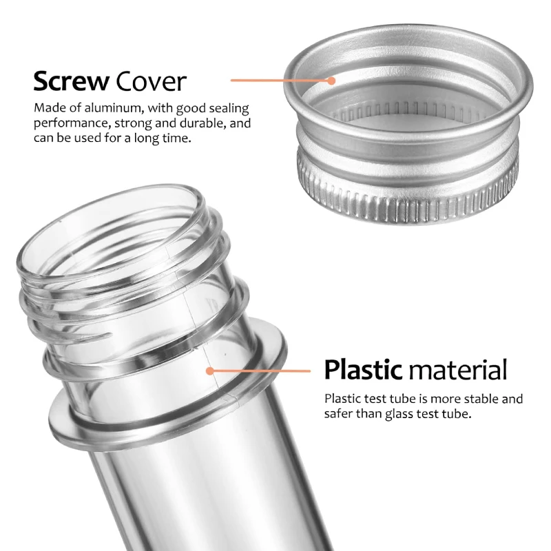2 Pcs 50ml Lab Clear Plastic Test Tubes with Lids for Wedding Laboratory School Using