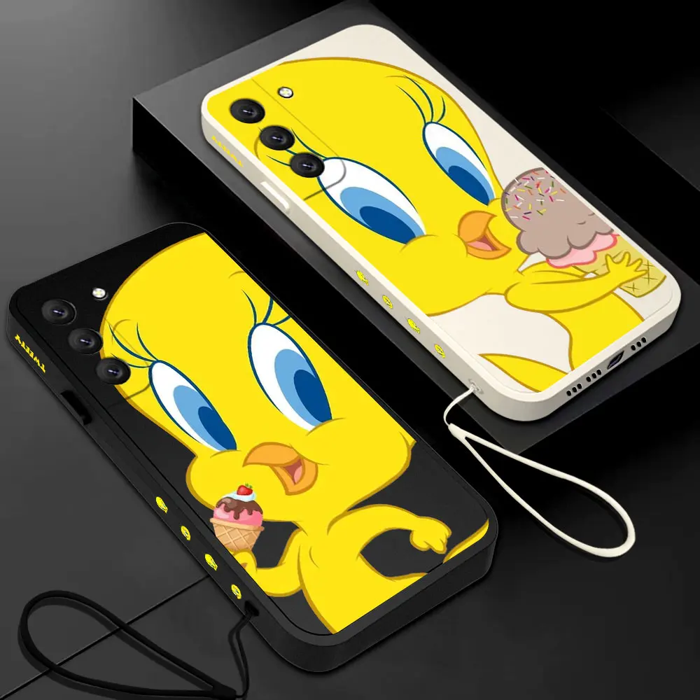 Cartoon Tweety Bird Piolin Phone Case For Samsung Galaxy S23 S22 S21 S20 Ultra Plus FE S10 4G S9 S10E Note 20 10 9 With Lanyard