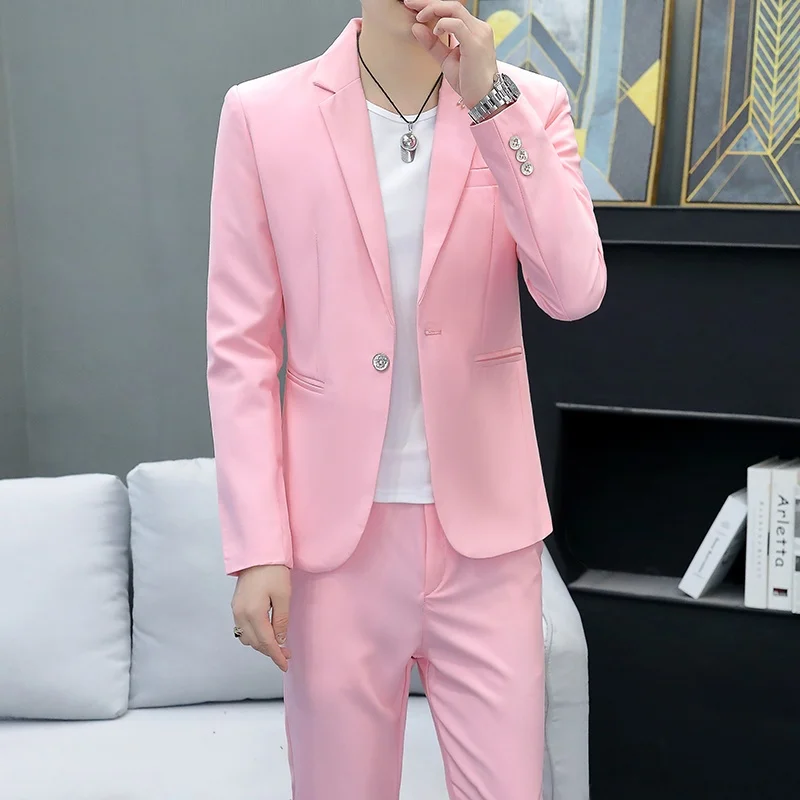 

Мужской костюм Briti Sle розового цвета: повседневный комплект для весны и осени, корейская версия, приталенный пиджак, персонализированная верхняя одежда