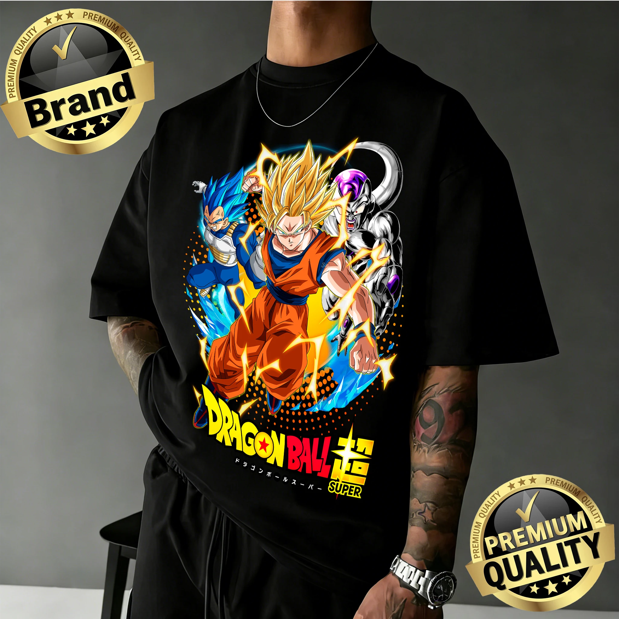 2026 Sommer Neuerscheinung Dragon Ball Übergroßes Retro Anime T-Shirt |   Goku & Team Retro-Grafikdruck, 100 % Baumwolle, lässiges, lockeres T-Shirt