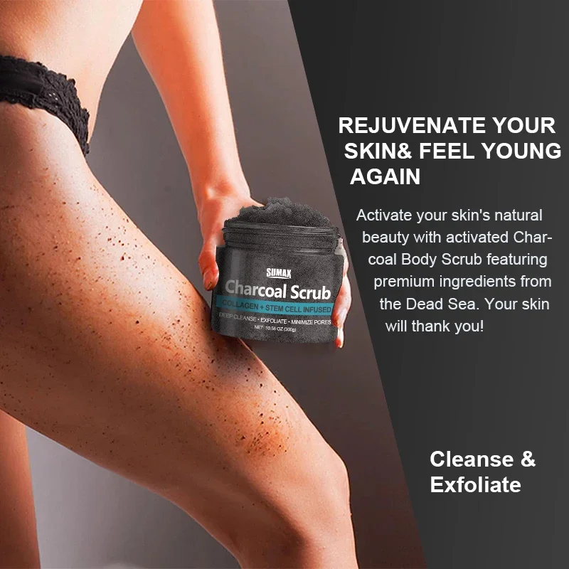 Sumax Exfoliating Charcoal Body Scrub Charcoal Foot Scrub Deep Cleansing Facial Cream for All Skin Types 300g