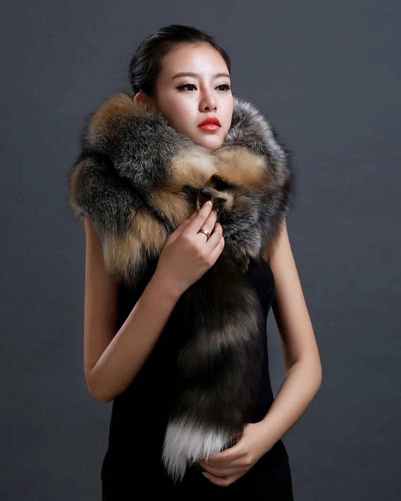 Winter Warm Large Real Fox Fur Collar Natural Fur Coat Scarves Luxury Women Men Jackets Hood Shawl Decor Female Neck Scarf Wraps