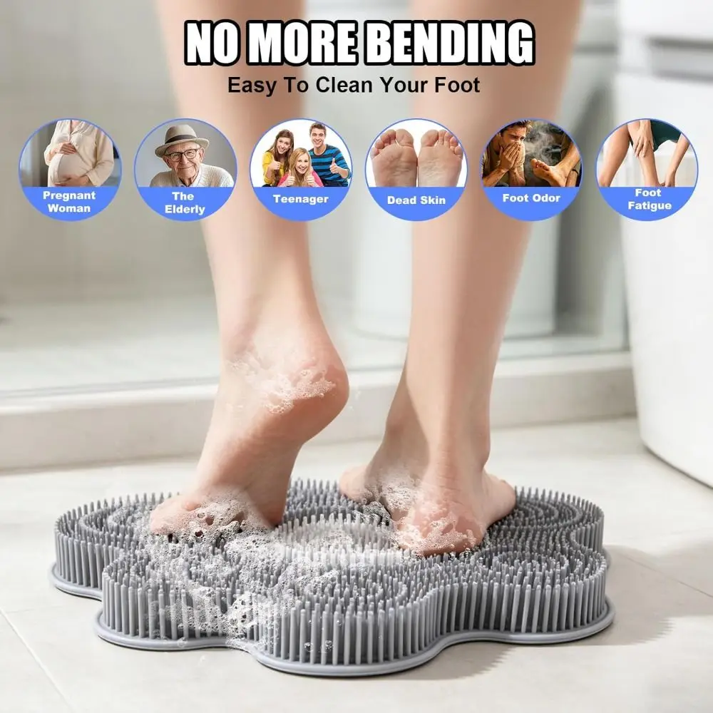 Flower Shape Shower Foot Scrubber Mat with Non-Slip Suction Cups Cleaner Brush to Exfoliate and Massage Back Exfoliating Cleaner