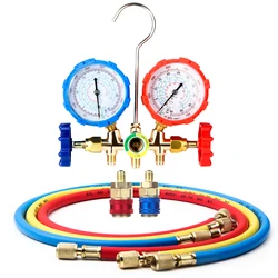 Air Conditioning Pressure Gauge with Hose and Hook 3 Way AC Diagnostic Manifold Gauge Set for Freon For R12 R22 R404A R134a