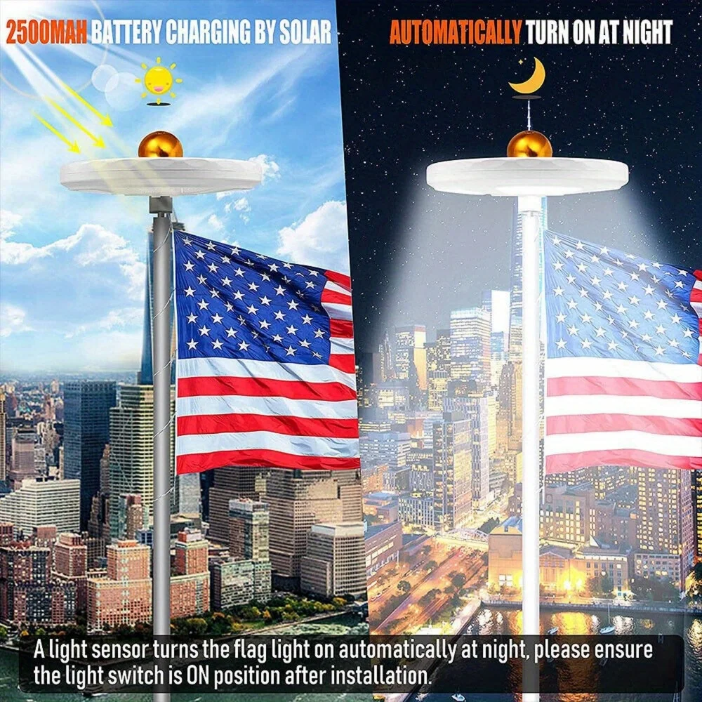 

Solar Flag Light with 128 LEDs, 640 Lumens Bright Solar Powered Flagpole Lights for Outdoor Use - Durable & Easy Installation