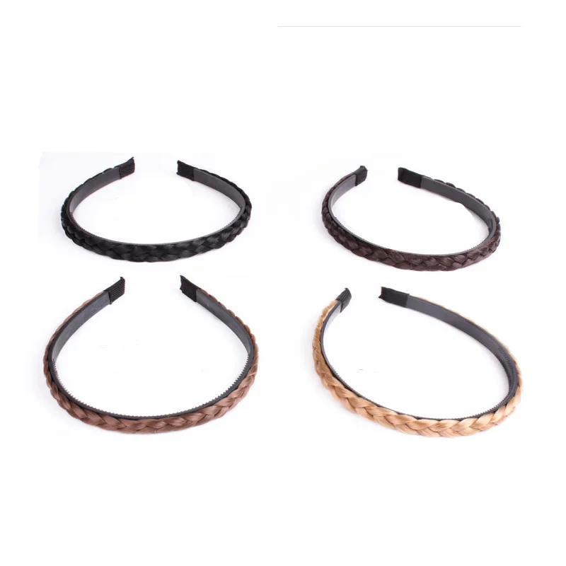 Fashion Wig Braids Twist Elastic Hair Headband with Wide Belt Synthetic Woman Black Gold Hair Style Braided Hairband Hairpiece
