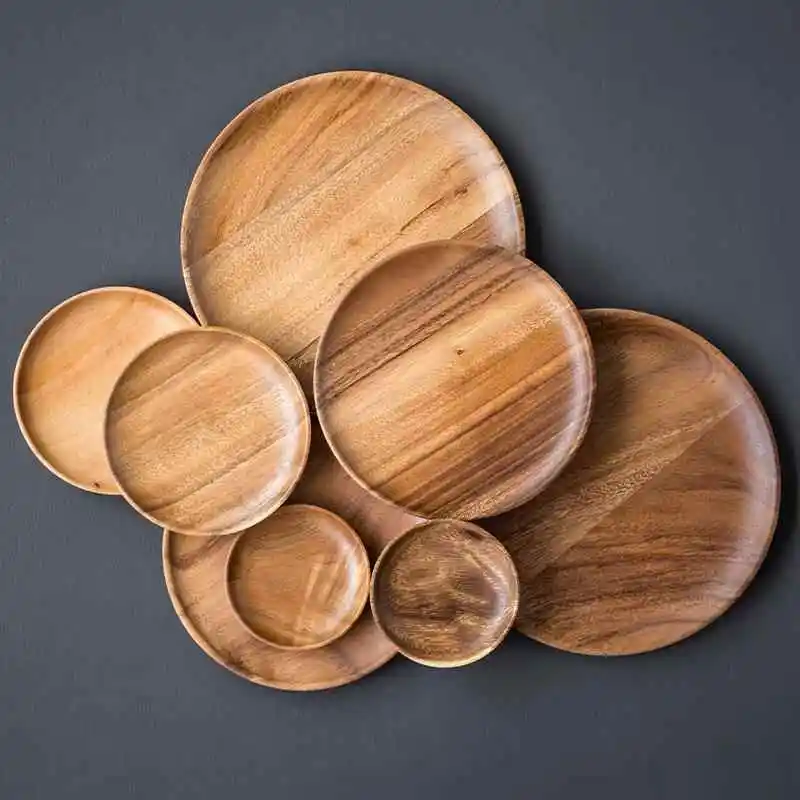 south-american-walnut-wooden-japanese-style-dining-utensils-tea-snack-plate-fruit-dim-sum-dish-round-wooden-tray-handmade-craft