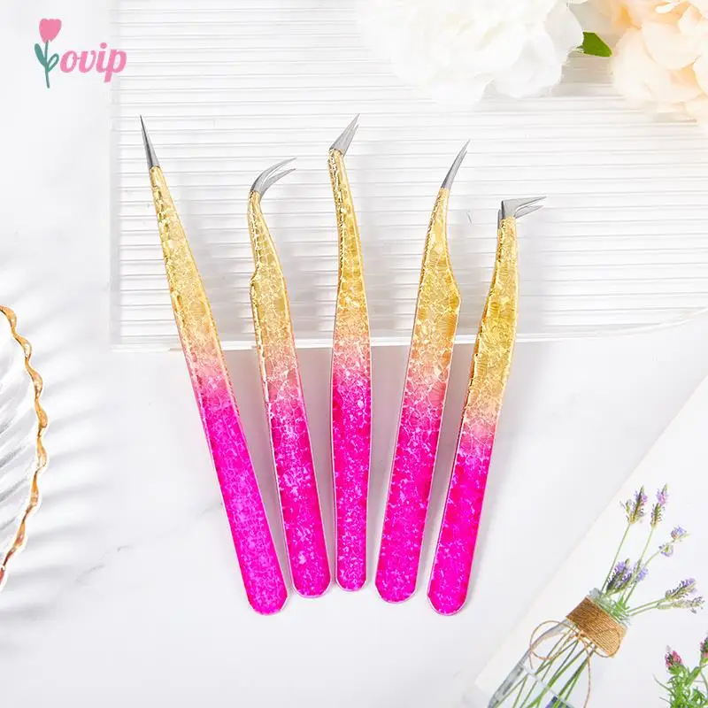 1 Pc Eyelash Tweezers Ice Flower Anti-static 3D Accurate Eyebrow Grafting False Lashes Extension Supplies Makeup Tweezer Tools