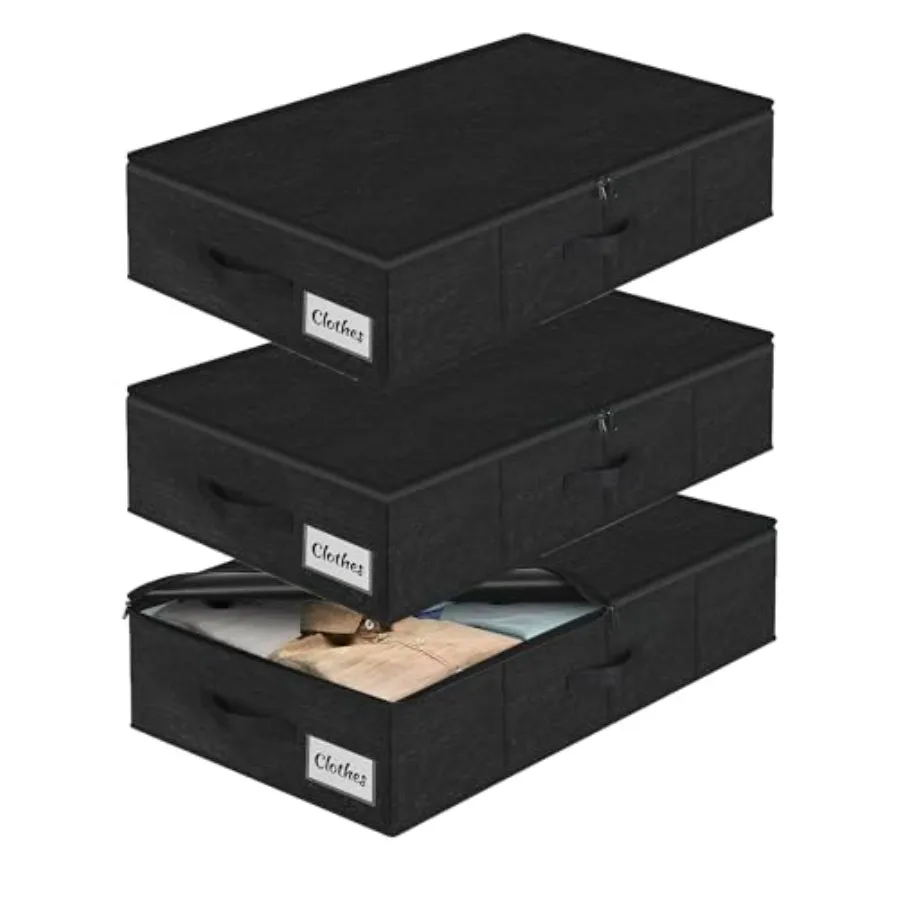

Under Bed Storage Container Bin 3 Pack Low Profile Foldable Underbed Clothes Storage Organizer W/ Ultra Thick Fabric and Sturdy