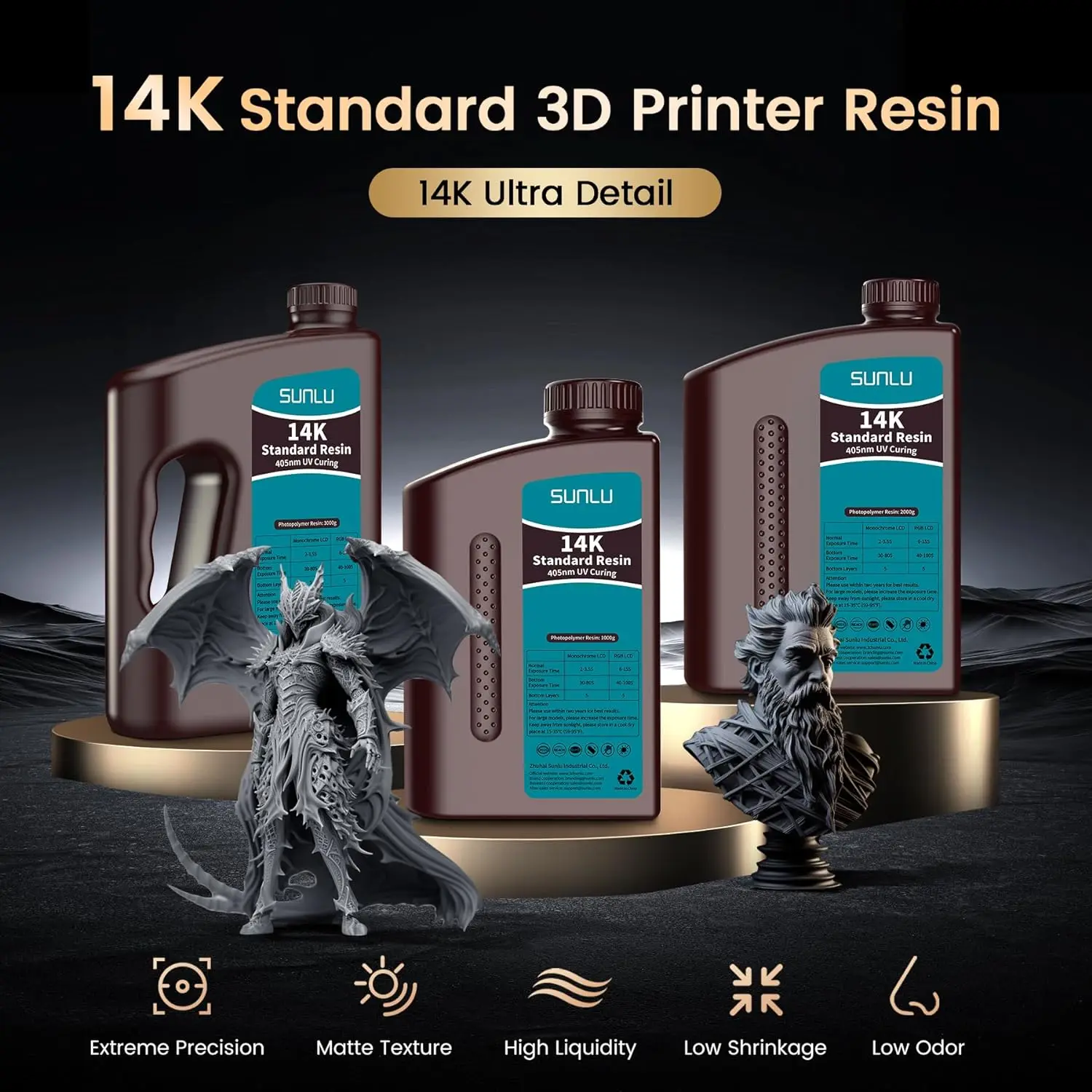 SUNLU 14K Resina standard 405nm Resina UV 2KG 1KG/Bottiglia per stampante LCD 3D Stampa materiale Facile da stampare Buona precisione Spedizione veloce