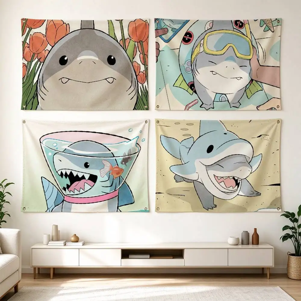 C-Cute Jeff the Land Shark Flags Wall Hanging Tapestry Outdoor Garage Room Decorative flag Background Blanket