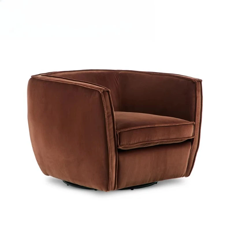 Modern Luxury Rust Brown Velvet Single Chair Designer Swivel Armchair for Living Room Hotel Lobby Lounge Furniture Piece Item