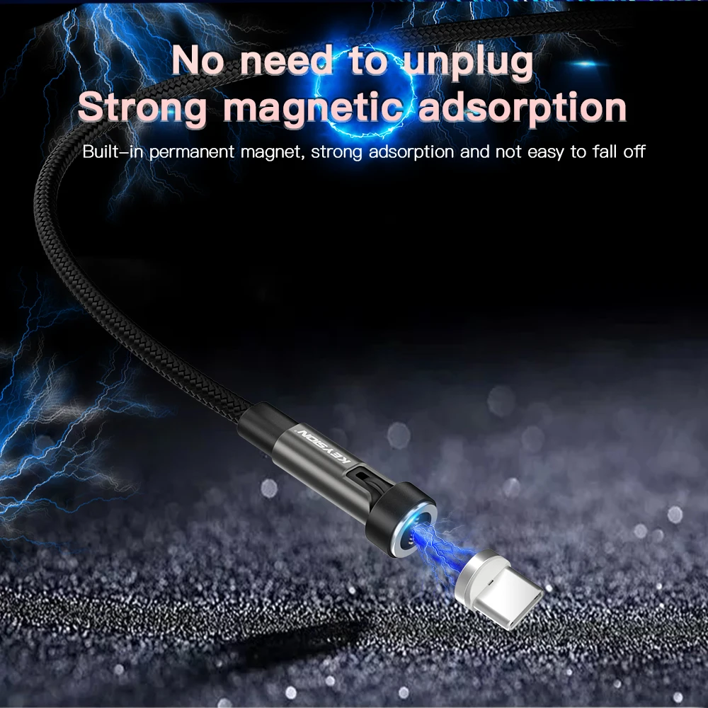 KEYSION 5A Magnetic USB Cable Rotatable Gaming Cable Fast Charging Type C Cable Magnet Charger Data Micro USB Mobile Phone Cable