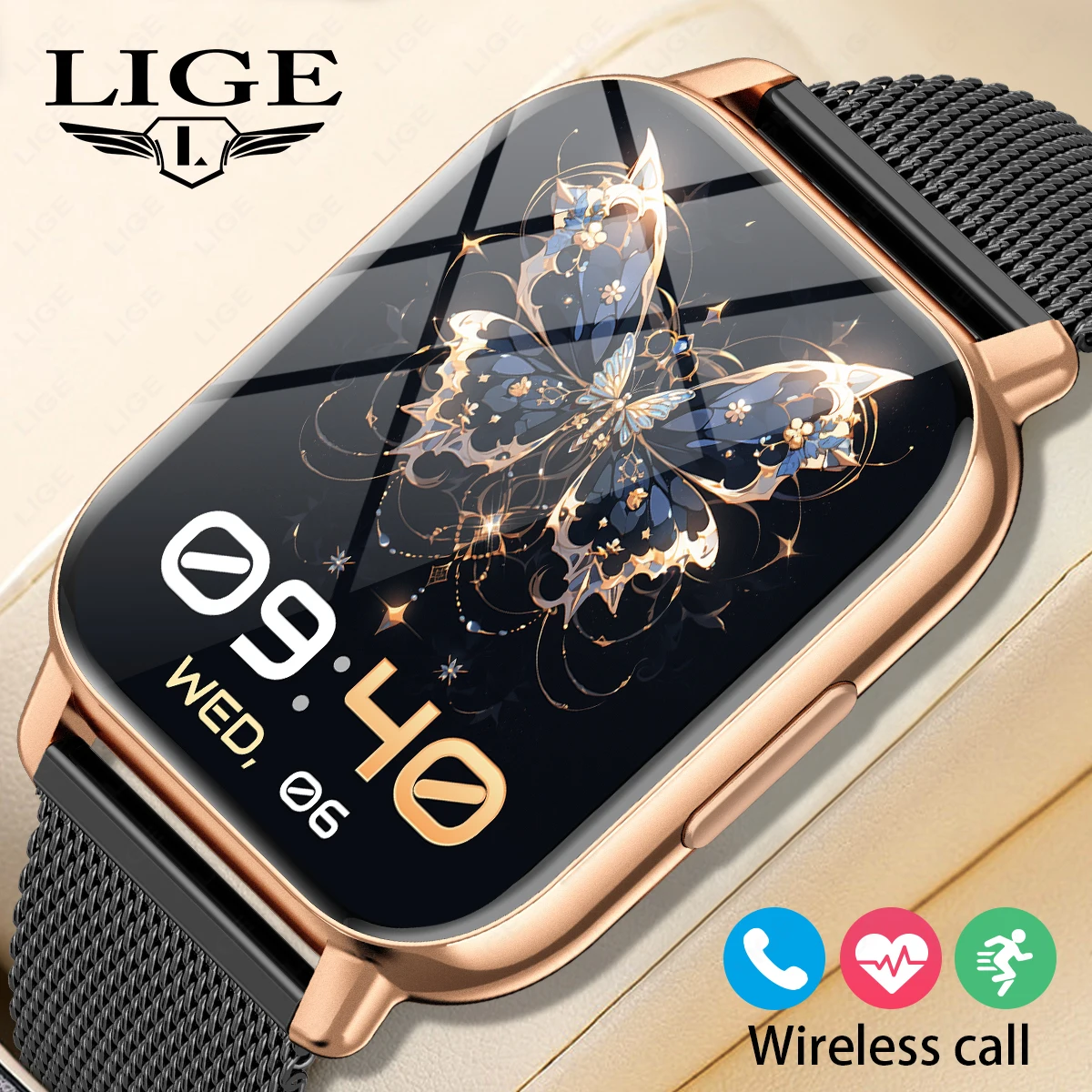 LIGE 1.91 بوصة HD شاشة مراقبة الصحة ساعة ذكية للنساء Smartwatch الرياضة اللياقة البدنية بلوتوث دعوة النساء سوار لنظام أندرويد ios