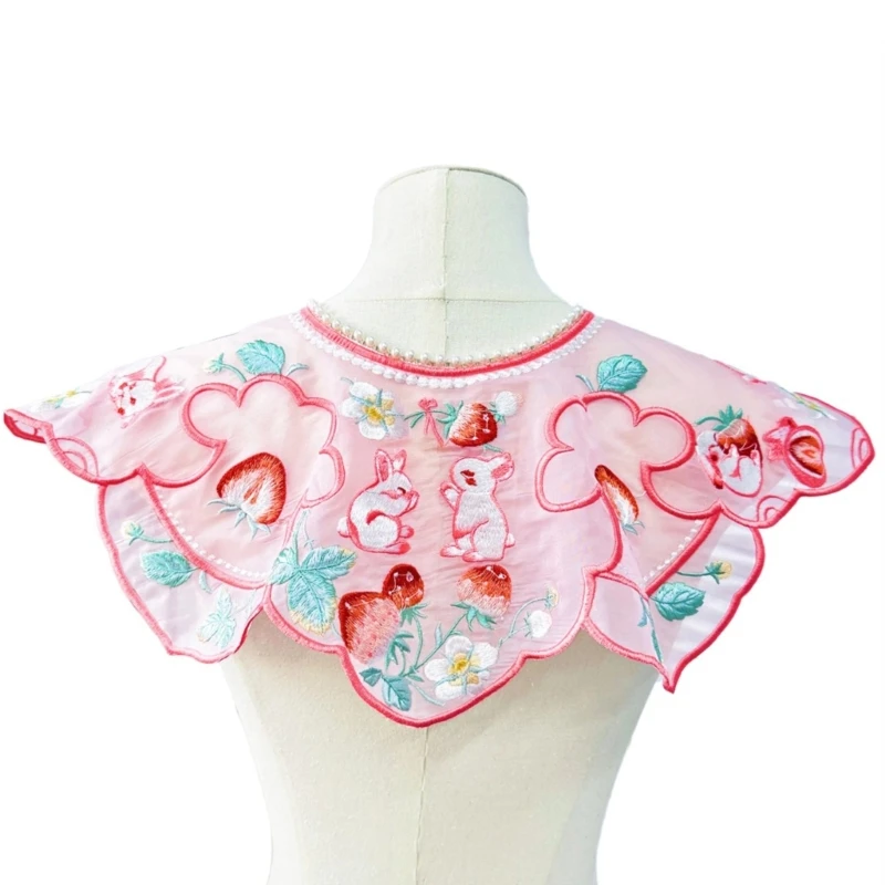 Colar Hanfu Antigo Pérolas Falsas Yunjian Bordado Colar Renda Hanfu Xale