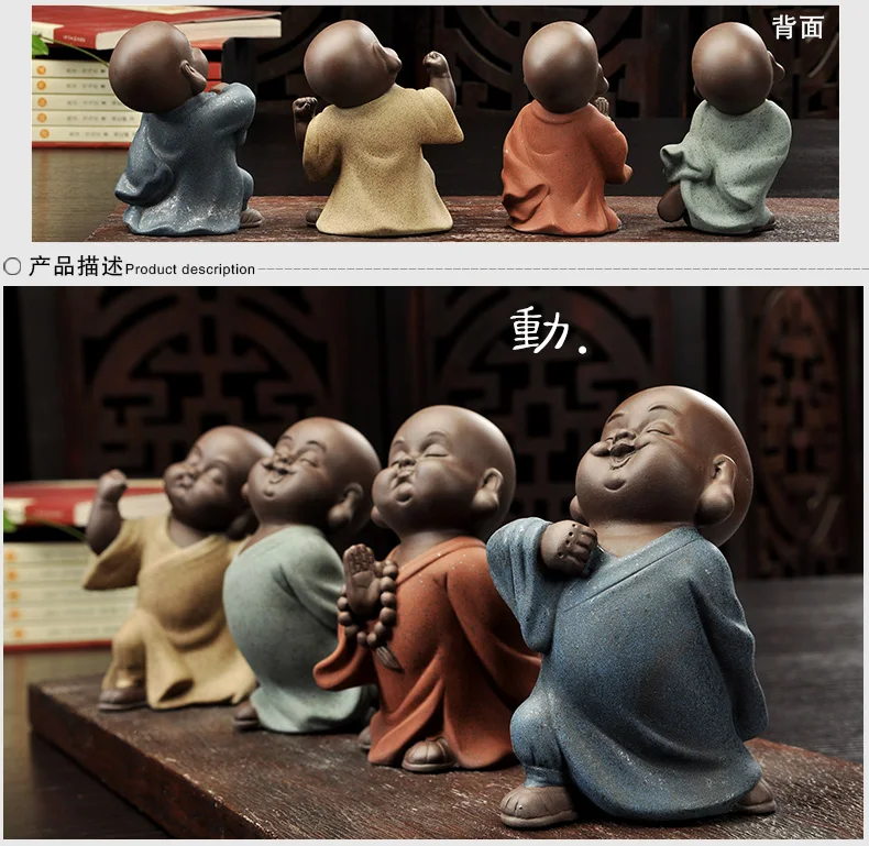 TOP Marvellous Spiritual ART gift # 4P Buddhism OFFICE home  Buddha CHAN DAO Little Monk sand-fired kiln porcelain pottery ART