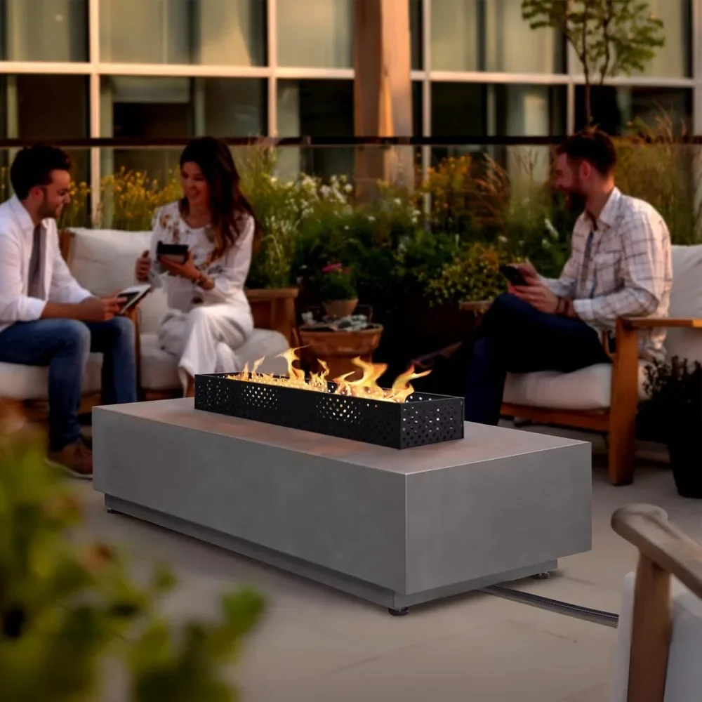 

Rectangular Propane Fire Pit Table, 3-in-1 50,000BTU Firepit Table with Griddle for Outside Patio, Backyard Decor