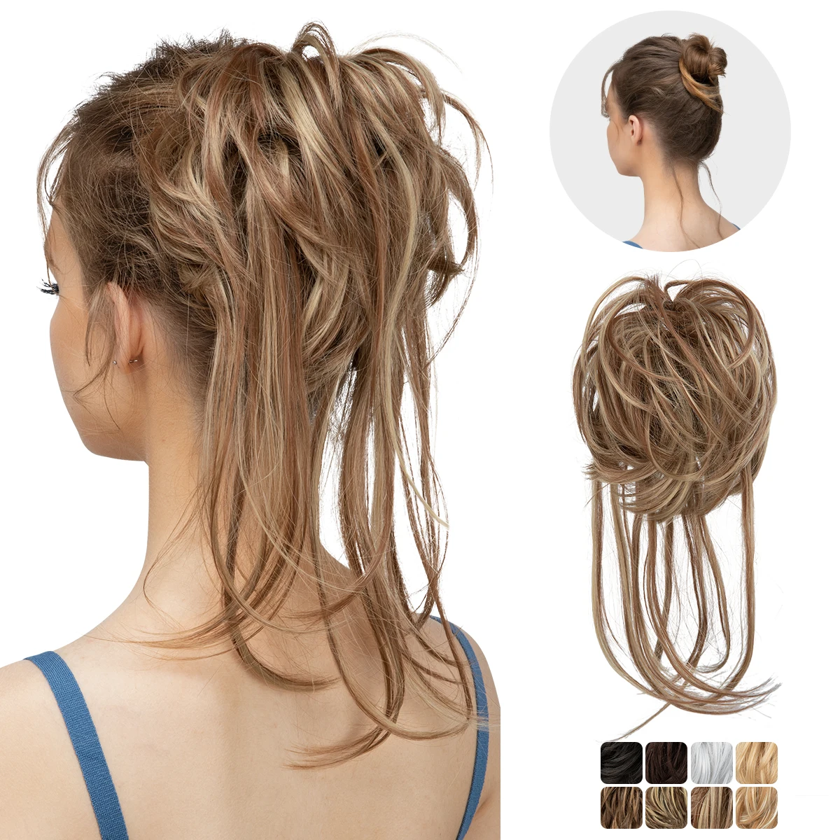 Syntetyczne elastyczne kręcone roztrzepany kok treski Scrunchie czarny blond brązowy naturalne sztuczne włosy Chignon Band Updo Donut dla kobiet