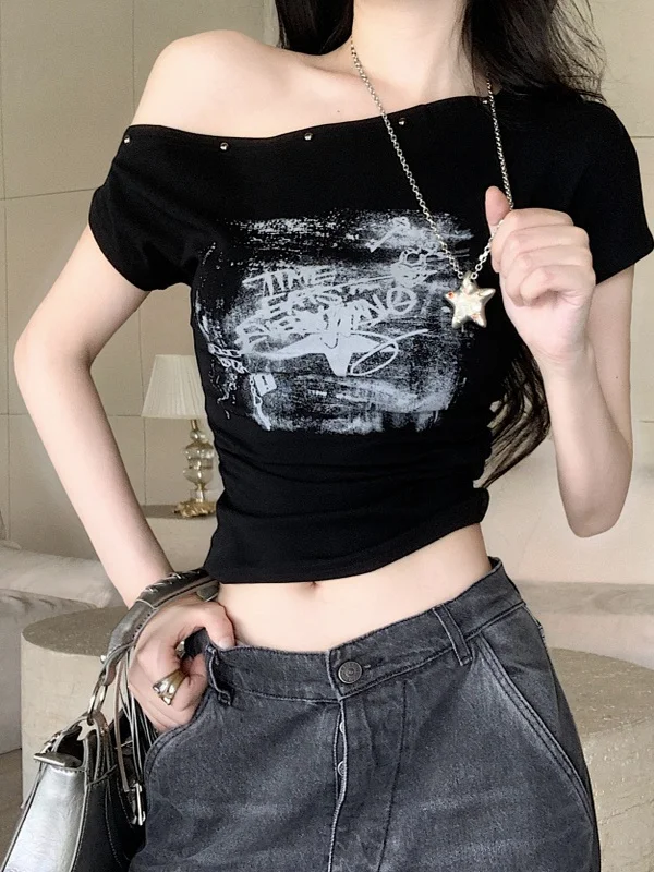 

Уникальная женская футболка с принтом Sweet And Spicy ort Faion, облегающий топ в стиле ретро, корейский топ для поездок на работу и ветер, лето 2025 г.