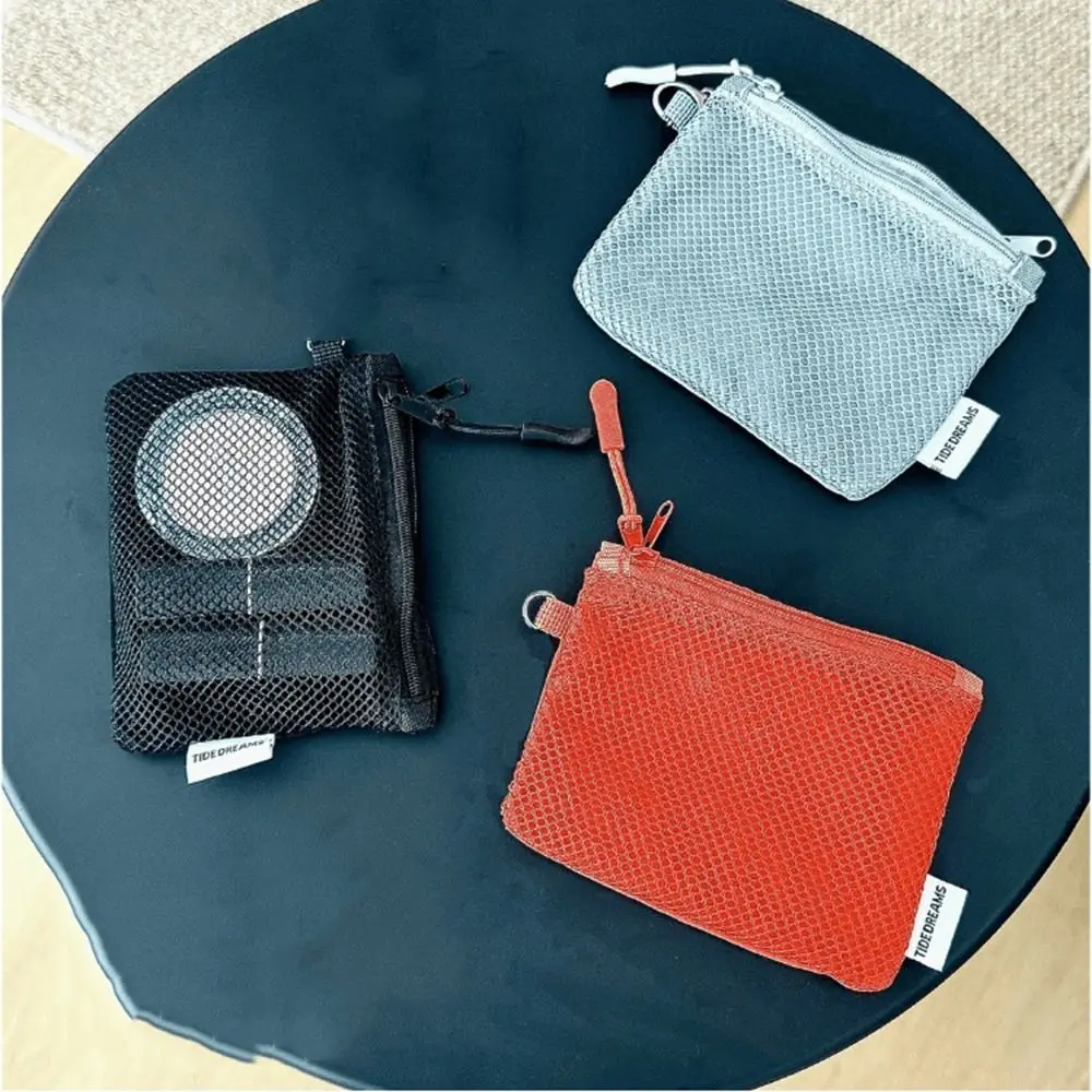

Double Zipper Mesh Storage Bag Large Capacity Double-layer Portable Coin Purse Space Saving Square Mini Makeup Pouch Card