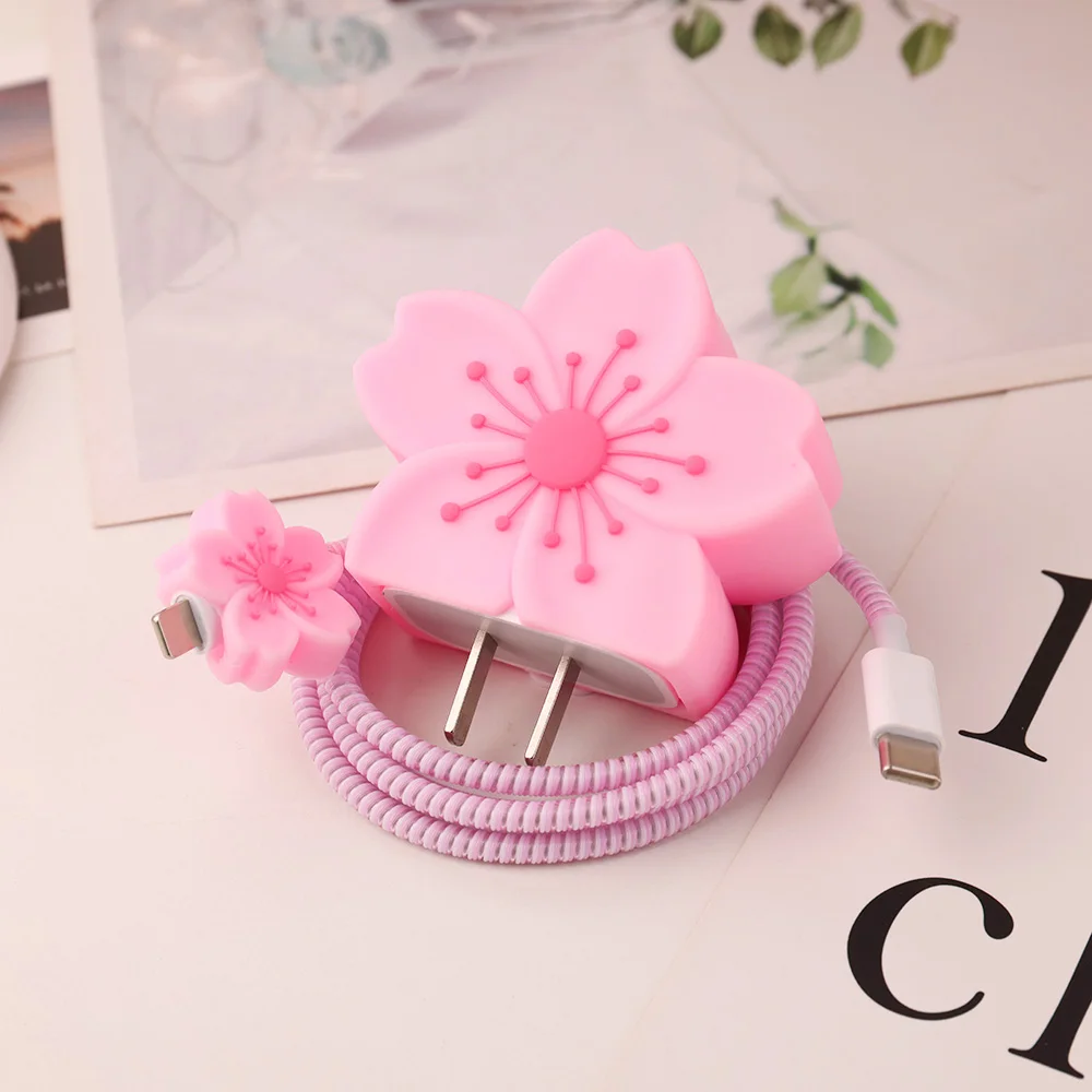 Purple Charger Petal For iPhone 20W Cherry Blossoms Fast Charging Candy Color USB Data Cable Protective Case Winder Organizer view 4