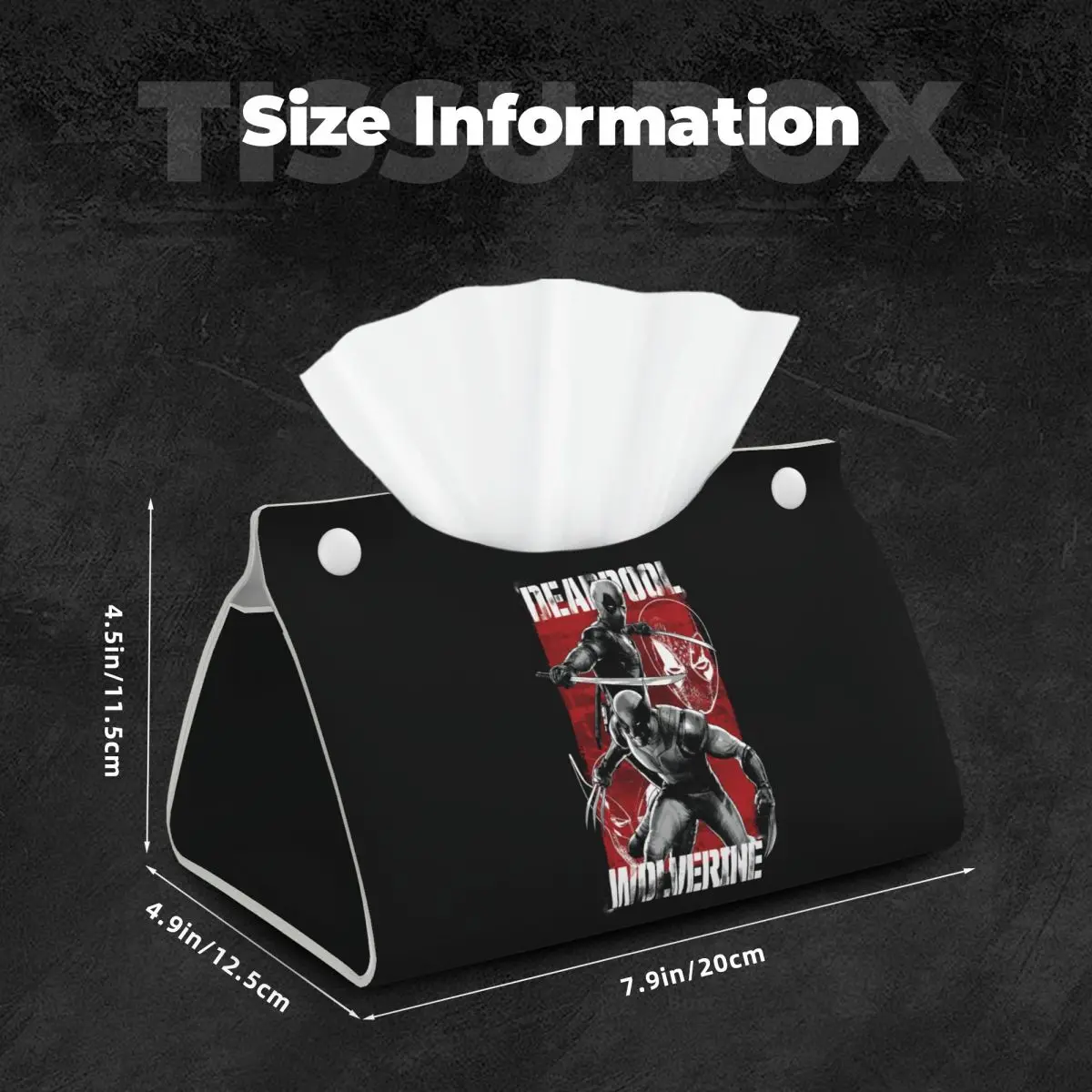 Custom Deadpool Wolverine Anime Facial Tissue Box Cover Rectangular PU Leather Tissue Box Holder for Car Bathroom