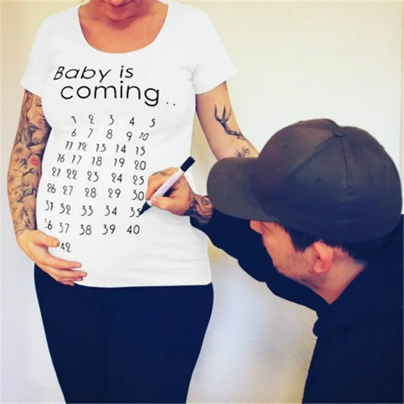 

Summer Letter Baby Is Coming Print Women Maternity Clothing Pregnant Short Sleeve Tshirt Funny Pregnancy Top Tee Plus Size S-3XL