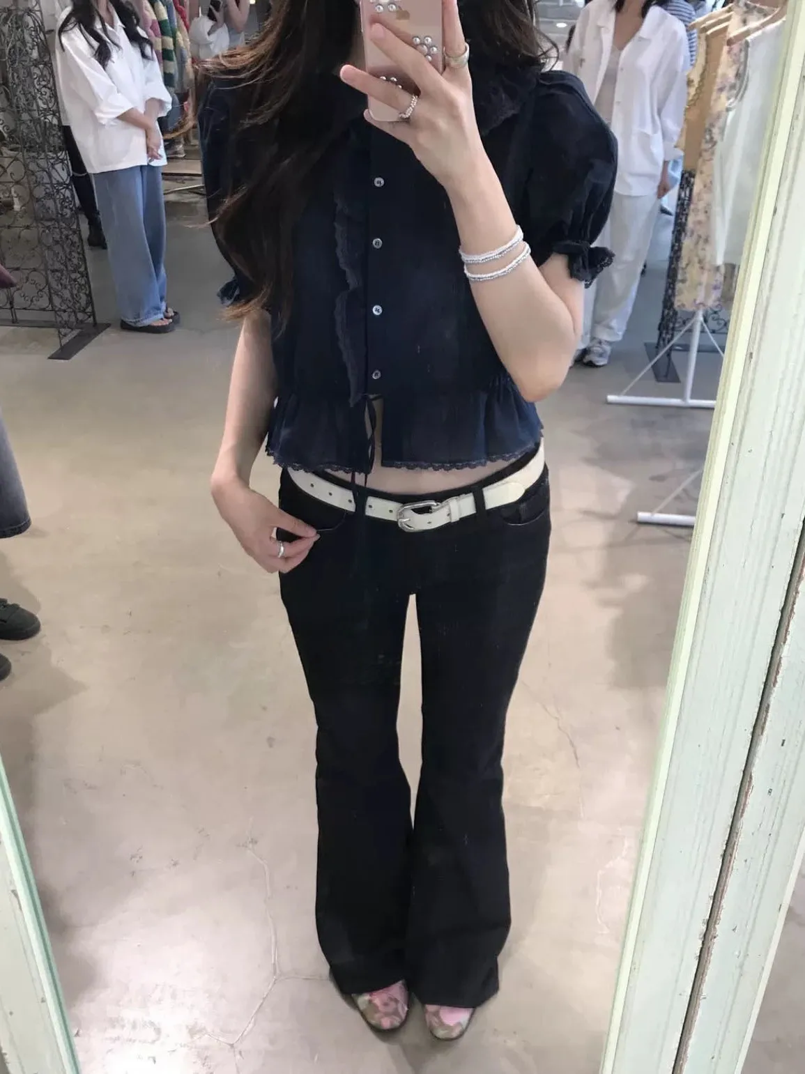 

Korean Style Sweet Doll Collar Drawstring Short Sleeve Shirt Dongdaemun Summer New Arrival Cotton Bubble Sleeve Slimming Top