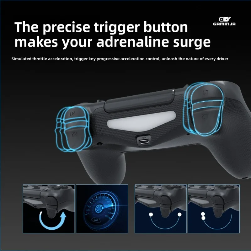GAMINJA Pengontrol Game Nirkabel Lampu RGB untuk Konsol PS4 PS3 Komputer PC LED Bluetooth Gamepad Giroskop 6 Sumbu Getaran Ganda