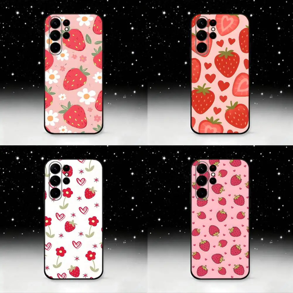 

cute strawberries Phone Case For Samsung S25,S24 Ultra,S20,S30 plus,S22 plus,S23,S30 Ultra 5G Silicone Black Shell