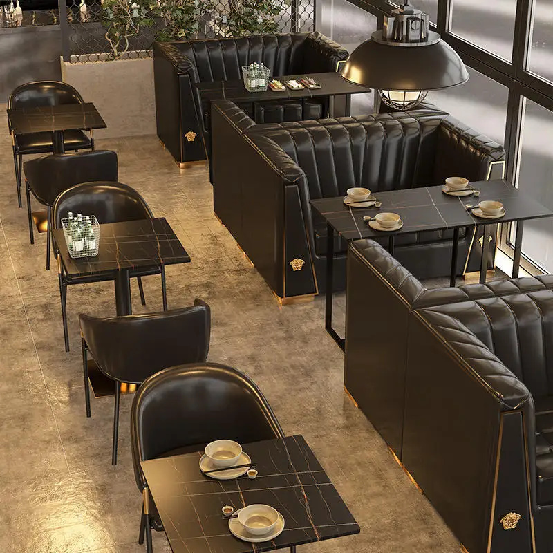 Commercial Booth Sofa Set Industrial Retro, Table Chair Combination for Bar Cafe Pub Western Restaurant Catering Shop