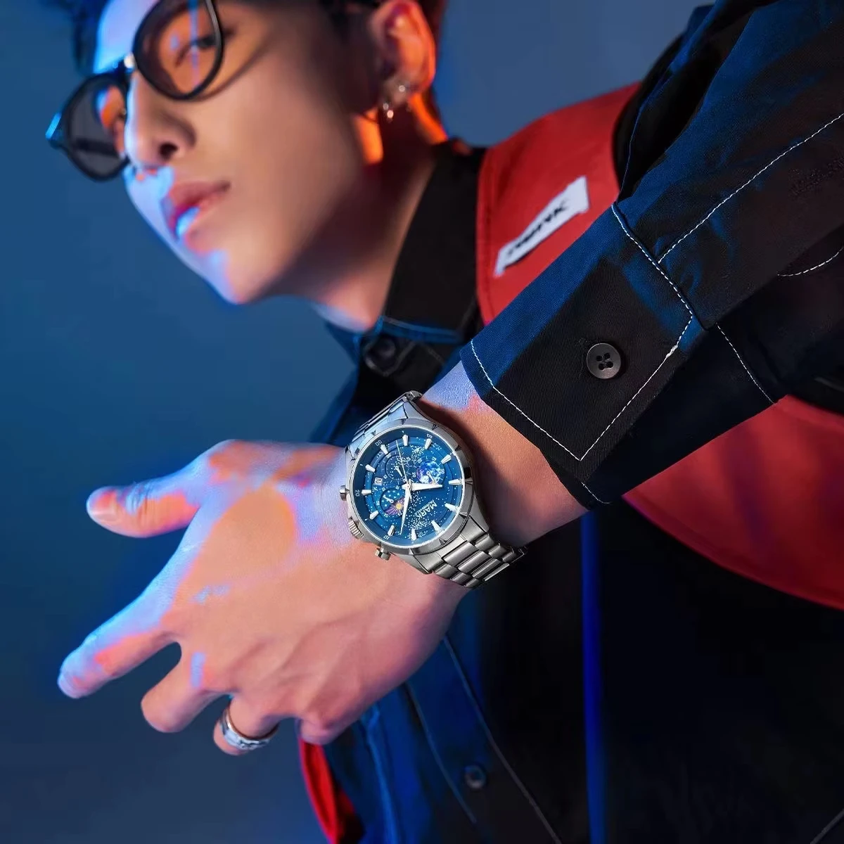 Mark Fairwhale Luxury Phase Moon Quartz Watch For Men  Date Stainless Steel Clock Fashion Waterproof Chronograph Wristwatches