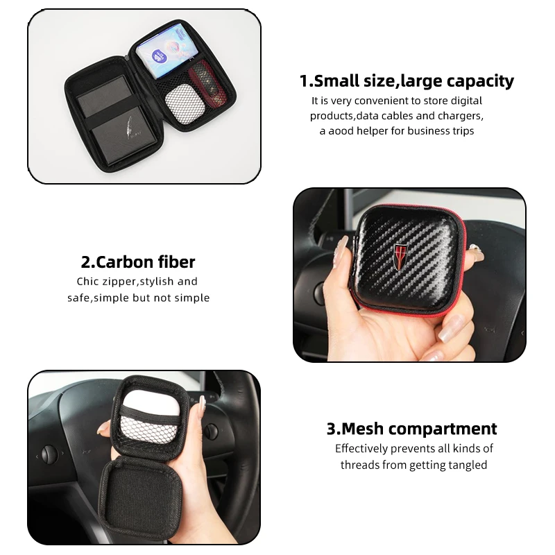 Car Logo EVA Storage Bag Data Cable Charger Headphone Accessory Bag For Hongqi HS5 H5 H9 E-QH5 HS7 E-HS9 H7 E-HS3