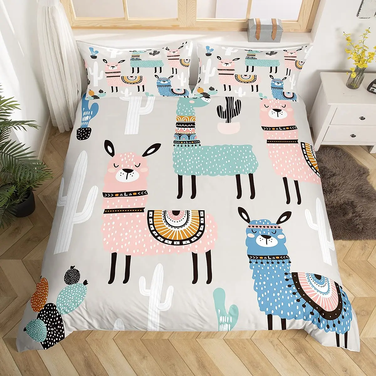 Imagem -03 - Conjuntos de Cama Infantis para Desenhos Animados Colcha Floral Coleção de Quartos Meninos e Meninas Rainha e Rei Full Size Lhama e Alpaca Pcs