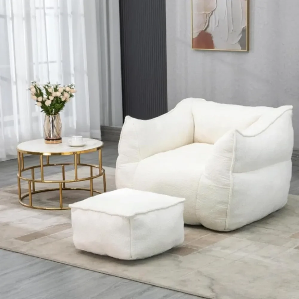 

Bean Bag Chair with Ottoman， Comfortable Indoor Ultra Soft Lazy Sofa with Memory Sponge Filling, Beige Bean Bag Sofa