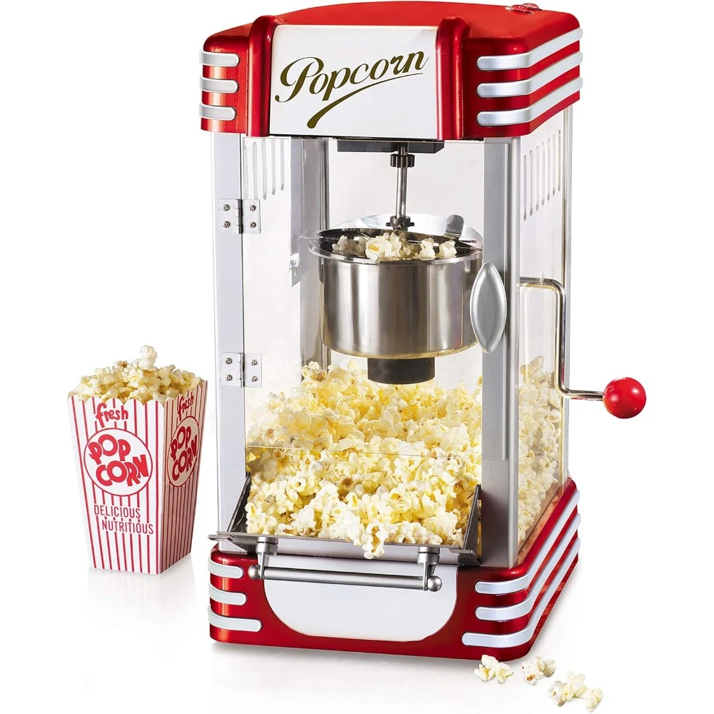 2.5-Ounce Manual Popcorn Machine, 360 Degree Clear-view Popping Chamber, Kettle Popcorn Make