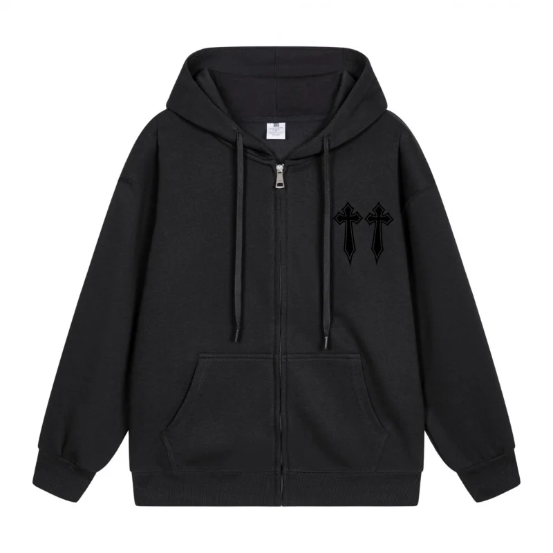 

Men's Zip-Up Hoodie Black Hoodie With Cross Prints Halloween in 2025 Casual Couples’ Style Halloween Theme Halloween Party Outf