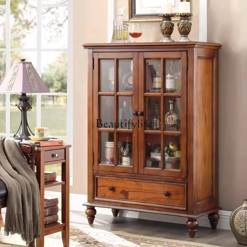 

56American all-solid wood wine cabinet household living room wall locker