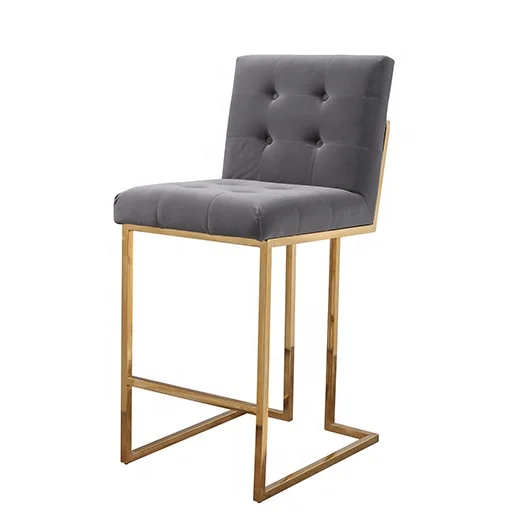 Contemporary Visionnaire Gold Stainless Steel Bar Chair Luxury Button Tufted Bar Stool