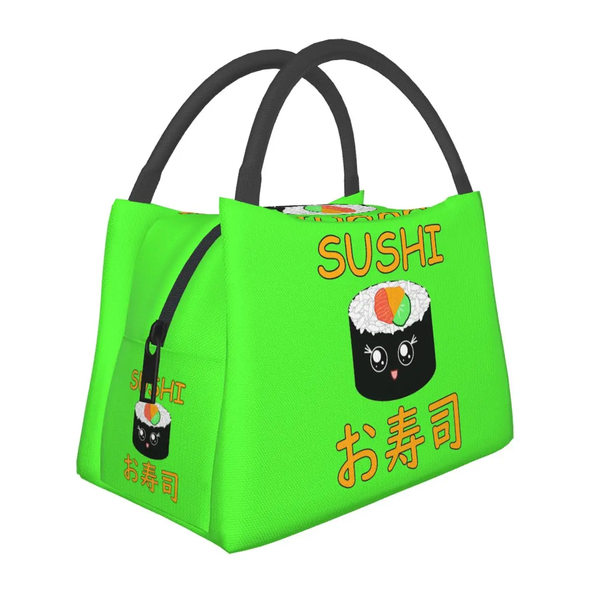 Happy Maki Sushi English Japanese Orange Lunch Bags Bento Box Waterproof Lunch Tote Picnic Bags Thermal Bag for Woman School