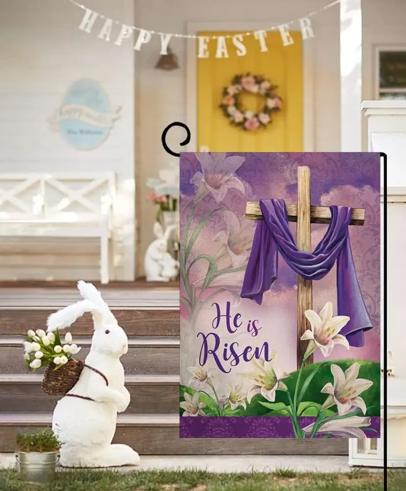 He is Risen Spring Easter Small Garden Flag Vertical Double Sided Burlap Welcome Farmhouse Yard Outdoor Decoration 12 x 18 Inche