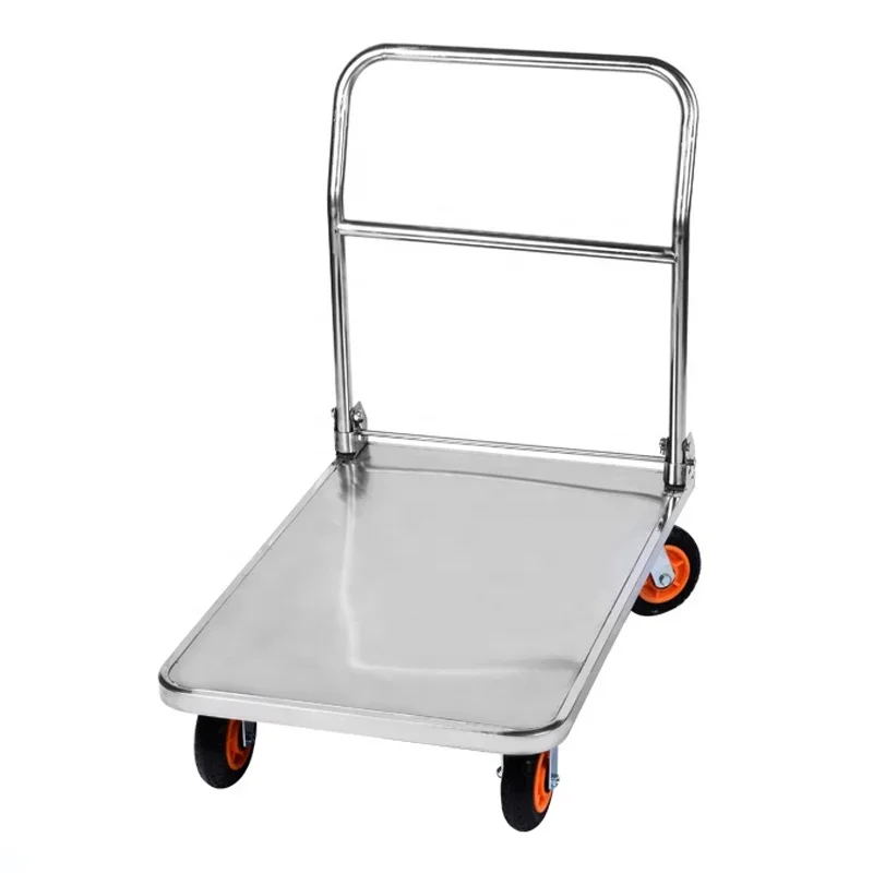 Folding handle 4 wheels 500kg platform trolley Stainless steel platform trolley