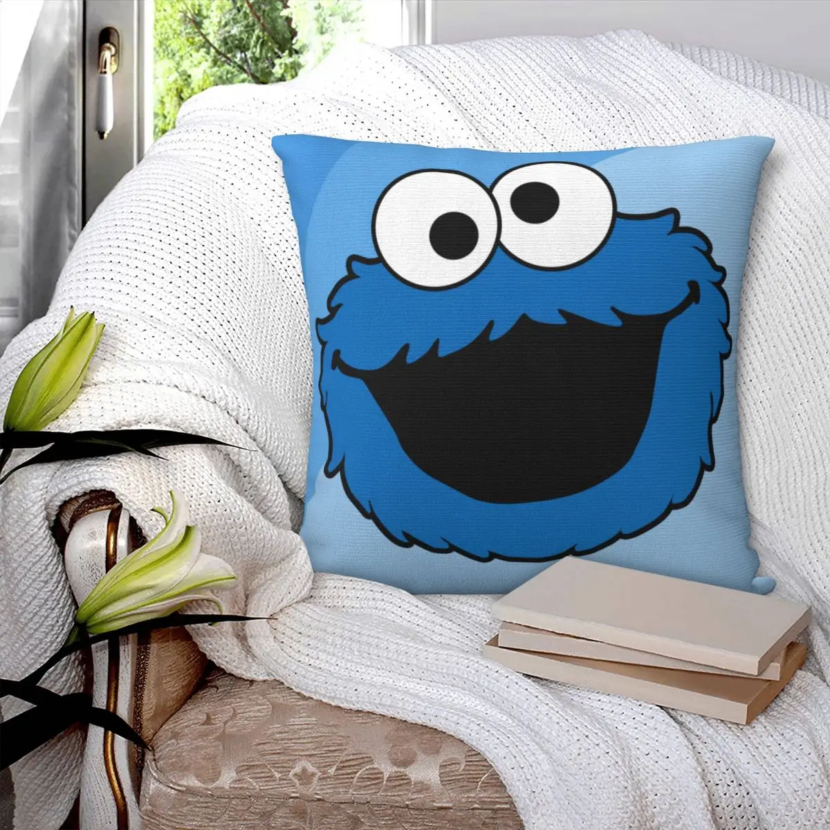 Cookie Monster Square Pillowcase Pillow Cover Polyester Cushion Zip Decorative Comfort Throw Pillow for Home Living Room