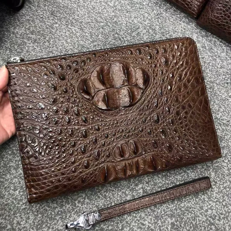 

2025 New Crocodile Skull Leather Clutch For Men's Casual Versatile Real Crocodile Back Bone Leather Envelope Bag 45