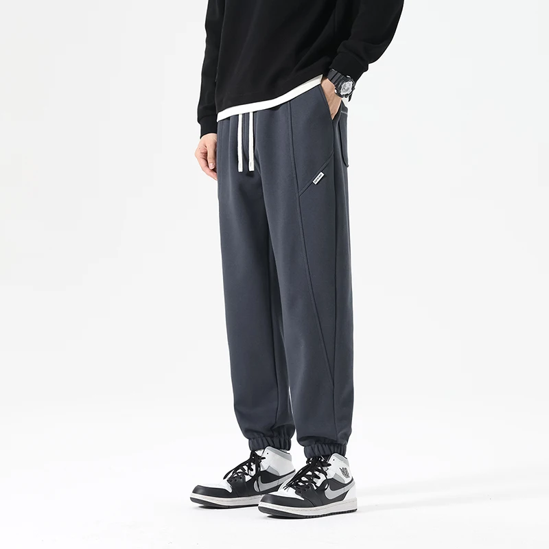 Korean Spring Autumn New Men's Solid Elastic Waist Drawstring Pockets High Street Fashion Casual Loose Foot Binding Sweatpants