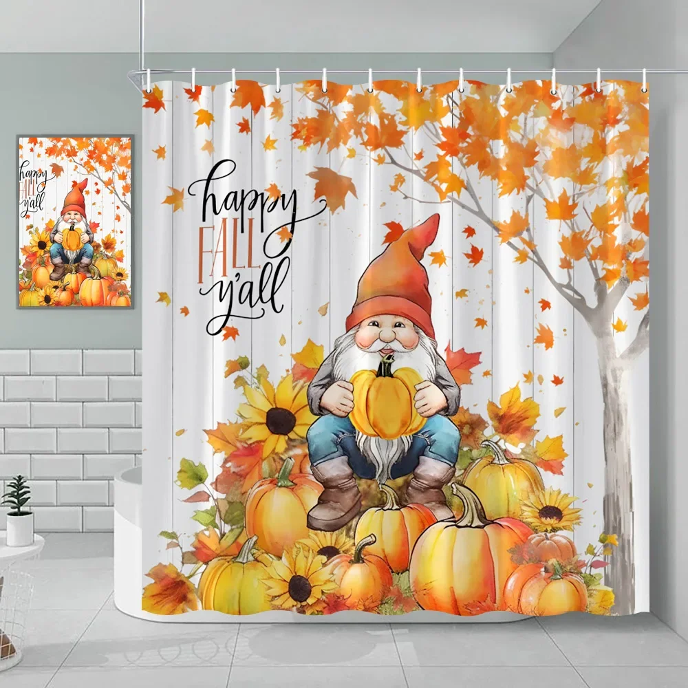 Halloween Shower Curtain Autumn Pumpkin Farm Cars Maple Leaf Bat Castle Witch Ghost Skeleton Bathroom Decorative Shower Curtains