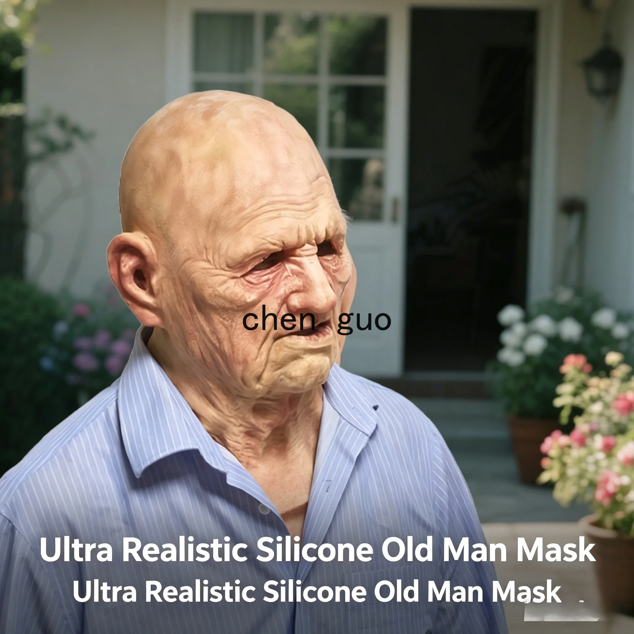 Halloween Cross Border Smoking Granny Mask White Beard Santa Claus Hood Bald Man Mask Latex
