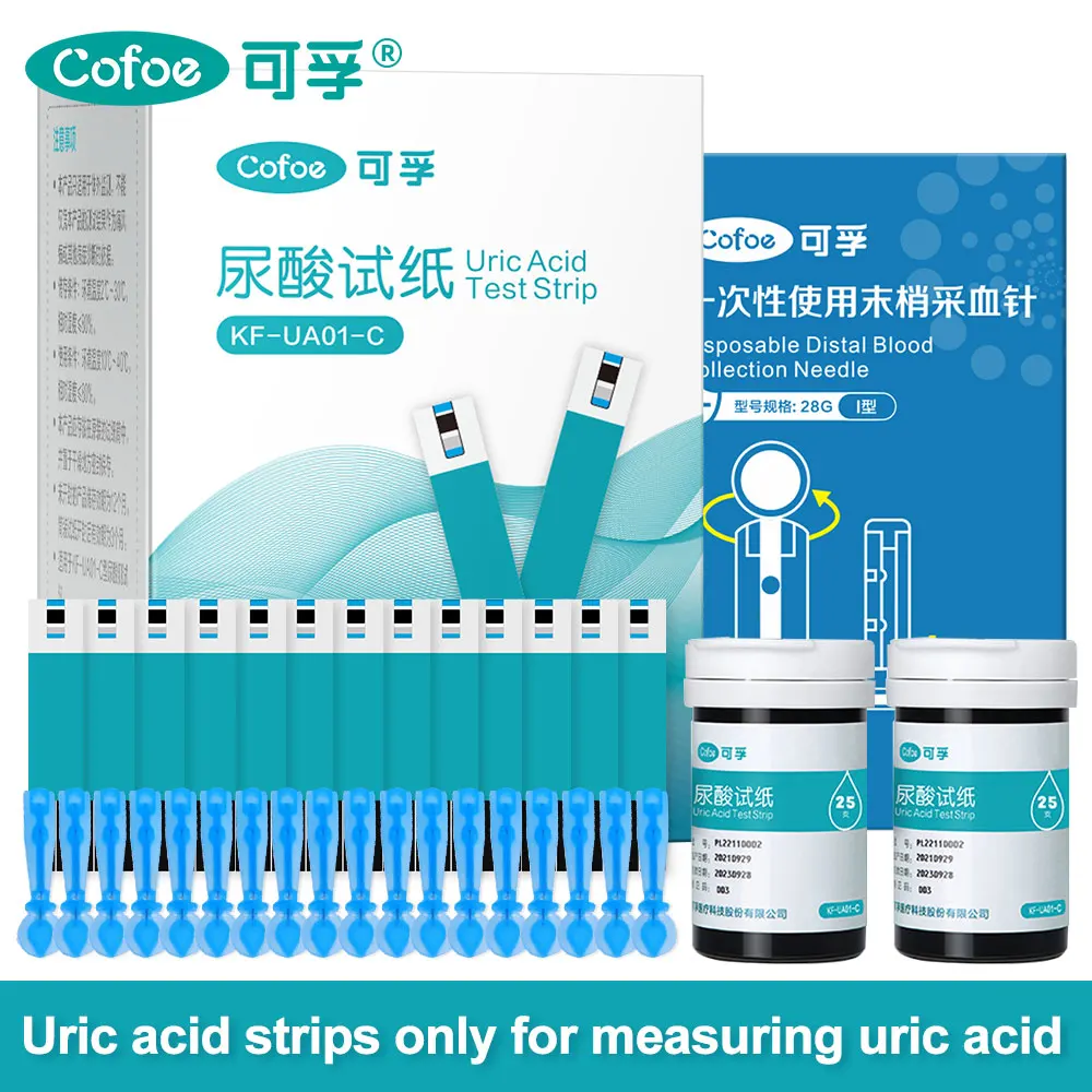 Cofoe Uric Acid Test Strips and Lancets Needles Only Suitable KF-UA01-C Uric Acid monitor 25/50/100pcs