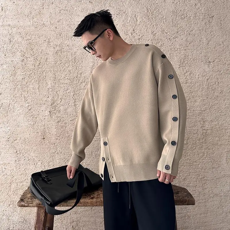 

Laid-ba Knitted Sweater Men's plus Size oulder Button Design High-End Korean Sle Winter Faion Loose Fit Long Sve